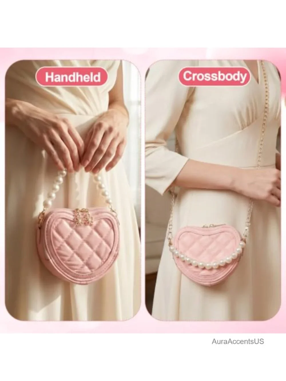 4-Pack Heart Shaped Kids Crossbody Purse with Pearl Handle and Chain Strap, PU